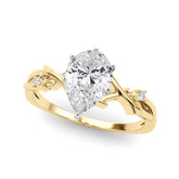 Yellow gold Pear Solitaire Twisted Band Prong Setting Ring