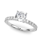 Silver Cushion Solitaire Pavé Band with Four-Prong Setting