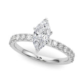 Silver Marquise Solitaire Pavé Band with Four-Prong Setting