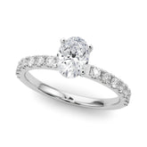 Silver Oval Solitaire Pavé Band with Four-Prong Setting