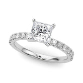 Silver Princess Solitaire Pavé Band with Four-Prong Setting