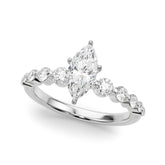 Silver Marquise Solitaire Diamond Ring with Pave Band and Four-Prong Setting