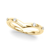 Yellow gold Diamond Chevron Band with Round Stones and Prong Setting