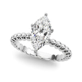 Silver Marquise Solitaire Beaded Band Prong Setting Ring