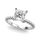 Silver Princess Solitaire Beaded Band Prong Setting Ring