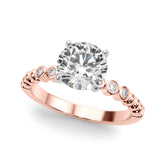 Rose gold Round Solitaire Bezel Accent Diamond Engagement Ring with Beaded Band and Four-Prong Setting