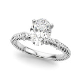 White gold Oval Solitaire Twisted Band Prong Set Engagement Ring