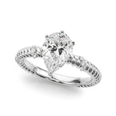 White gold Pear Solitaire Twisted Band Prong Set Engagement Ring