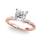 Rose gold Princess Solitaire Twisted Band Prong Set Engagement Ring