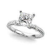White gold Princess Solitaire Twisted Band Prong Set Engagement Ring
