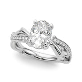 White gold Oval Solitaire Diamond Twist Band with Four-Prong Setting