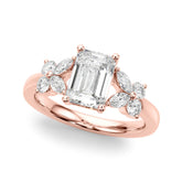 Rose gold Emerald Cut Solitaire Floral Diamond Ring with Four-Prong Setting
