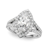 White gold Marquise Halo Split Shank Diamond Ring with Prong Setting