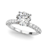 White gold Round Brilliant Solitaire with Pavé Band and Four-Prong Setting
