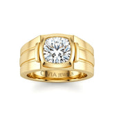 Yellow Gold Cushion Cut Bezel Set Solitaire Engagement Ring with Smooth Band
