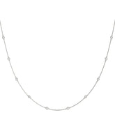 White gold Bezel-Set Round Diamond Station Necklace with Cable Chain