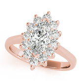 Rose gold Marquise Cluster Halo Diamond Ring with Solitaire Band and Prong Setting