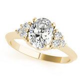 Yellow gold Oval Cut Diamond Cluster Ring with Solitaire Band and Four-Prong Setting