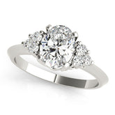 White gold Oval Cut Diamond Cluster Ring with Solitaire Band and Four-Prong Setting