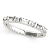Platinum Baguette and Round Diamond Channel Set Half Eternity Band with Bar Prong Setting