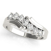 Silver Channel Set Round Diamond Wave Band with Shared Prong Setting