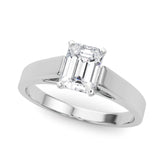 Platinum Emerald Solitaire Engagement Ring with Four-Prong Setting and Tapered Band