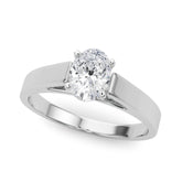 Platinum Oval Solitaire Engagement Ring with Four-Prong Setting and Tapered Band