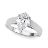 White gold Pear Solitaire Engagement Ring with Six-Prong Setting and Tapered Band