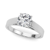 Platinum Round Solitaire Engagement Ring with Four-Prong Setting and Tapered Band