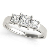 White gold Three-Stone Princess Cut Solitaire Ring with Prong Setting