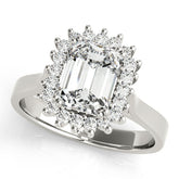 Platinum Marquise Cut Diamond Halo Ring with Solitaire Band and Prong Setting