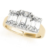 Yellow gold Three-Stone Emerald Cut Diamond Ring with Prong Setting and Classic Band