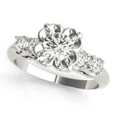White gold Round Cut Diamond Floral Halo Engagement Ring with Shared Prong Setting