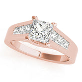 Rose gold Emerald Cut Channel Set Solitaire Ring with Four-Prong Setting