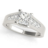 White gold Cushion Cut Channel Set Solitaire Ring with Four-Prong Setting