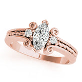 Rose gold Marquise Solitaire Twisted Band Scroll Prong Ring