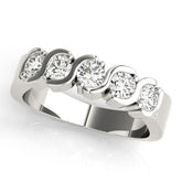 Silver Five-Stone Round Diamond Wave Prong Setting Silver Band
