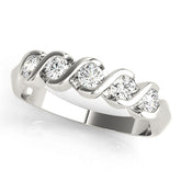 Platinum Round Diamond Wave Band with Channel Setting and Shared Prongs