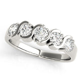 Silver Five-Stone Round Diamond Wave Band with Shared Prong Setting