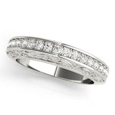 Silver Channel Set Round Diamond Milgrain Engraved Band