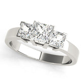 White gold Three-Stone Princess Cut Diamond Ring with Channel Band and Prong Setting