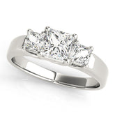 White gold Three-Stone Princess Cut Diamond Ring with Channel-Set Band and Four-Prong Setting