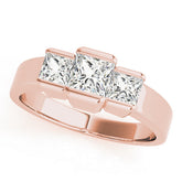 Rose gold Three Stone Princess Cut Channel Set Diamond Ring