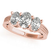 Rose gold Three-Stone Oval Diamond Pave Band with Prong Setting