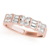 Rose gold Channel Set Round and Baguette Diamond Anniversary Band with Prong Setting