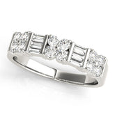 Platinum Channel Set Round and Baguette Diamond Anniversary Band with Prong Setting