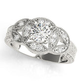 White gold Round Diamond Milgrain Marquise Filigree Engagement Ring with Prong Setting