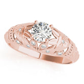 Rose gold Round Cut Solitaire Floral Filigree Engagement Ring with Bezel Prong Setting