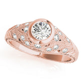 Rose gold Bezel Set Round Diamond Milgrain Band Ring