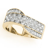 Yellow gold Pavé Round Diamond Crossover Band with Bead Prong Setting